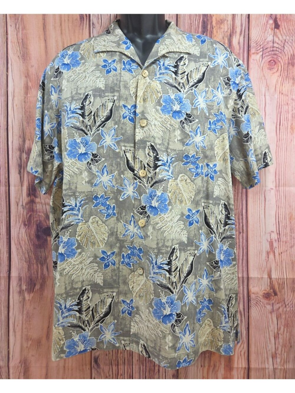 Tommy Bahama Mens Blue Floral Silk Hawaiian Shirt Large